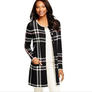 Talbots heribone plaid long cardigan NWT